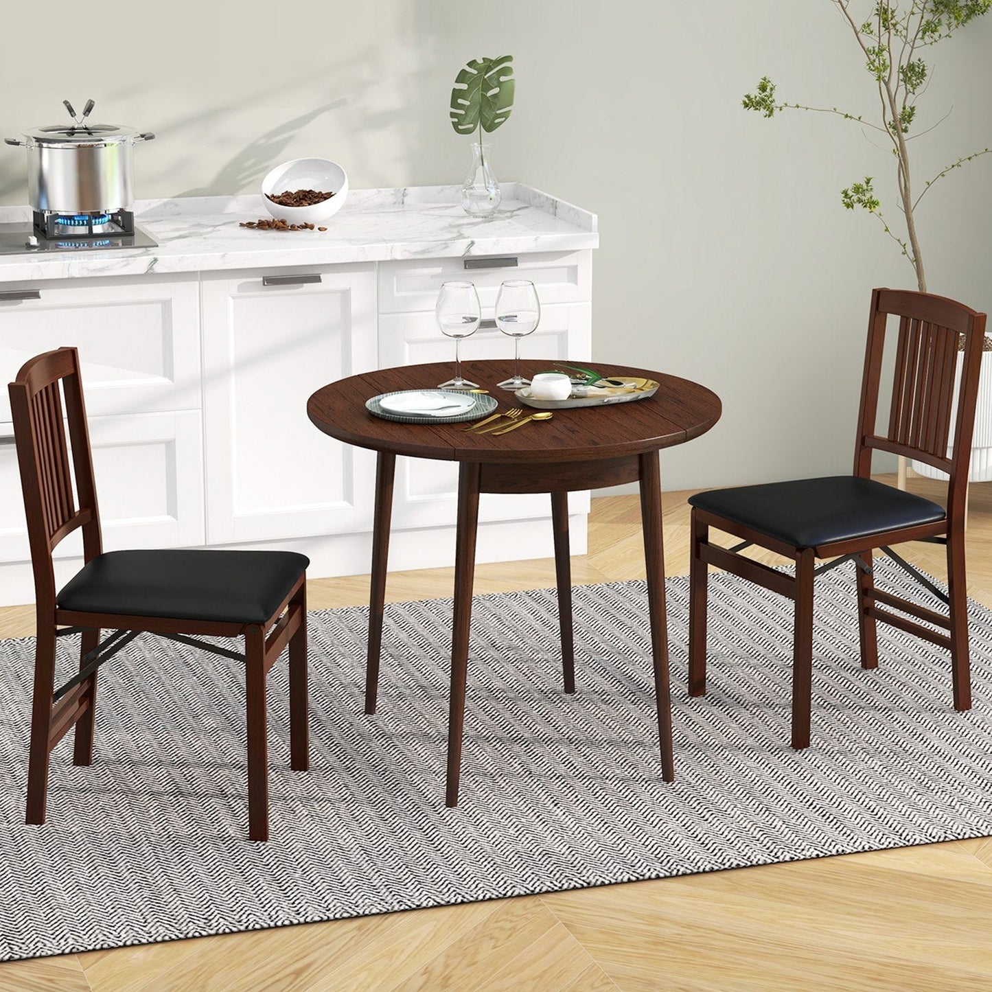 Folding Dining Chairs Set of 2 Upholstered Kitchen Chairs with Padded Seat-Brown