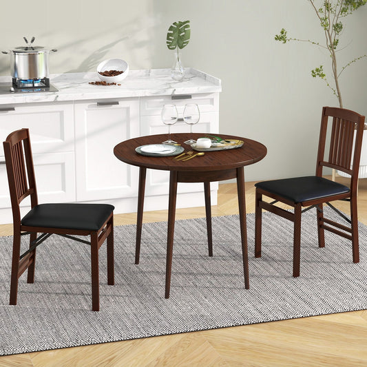 Folding Dining Chairs Set of 2 Upholstered Kitchen Chairs with Padded Seat-Brown