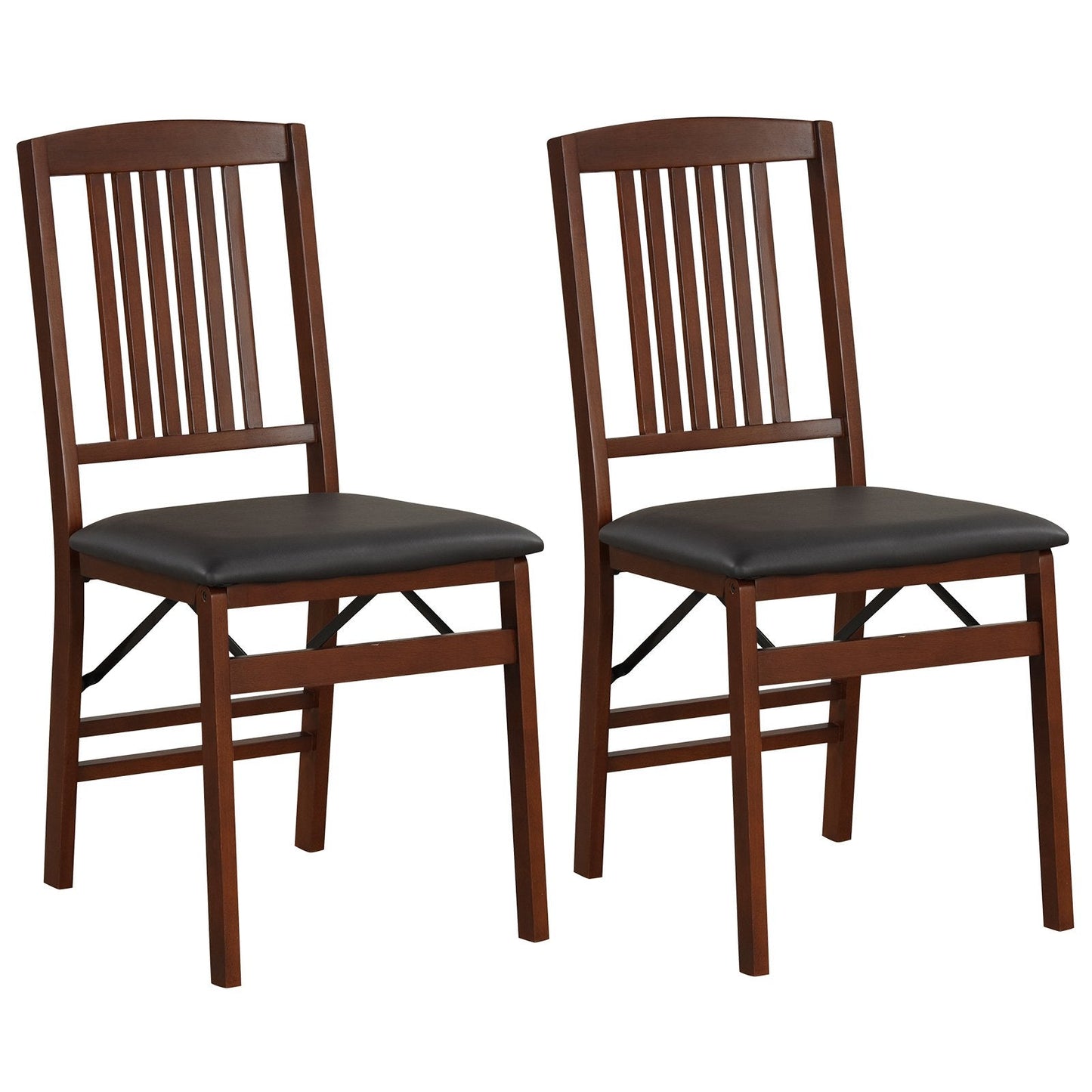Folding Dining Chairs Set of 2 Upholstered Kitchen Chairs with Padded Seat-Brown