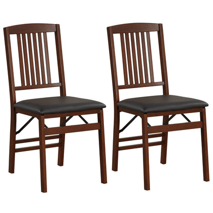 Folding Dining Chairs Set of 2 Upholstered Kitchen Chairs with Padded Seat-Brown