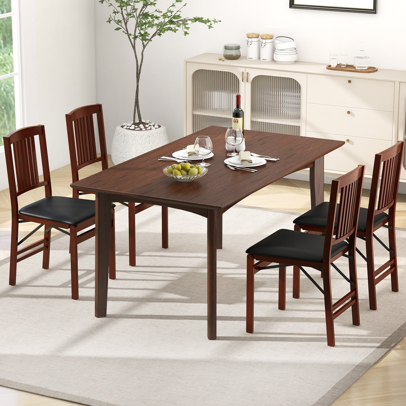 Folding Dining Chairs Set of 2 Upholstered Kitchen Chairs with Padded Seat-Brown
