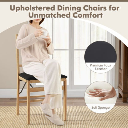 Folding Dining Chairs Set of 2 Upholstered Kitchen Chairs with Padded Seat-Black