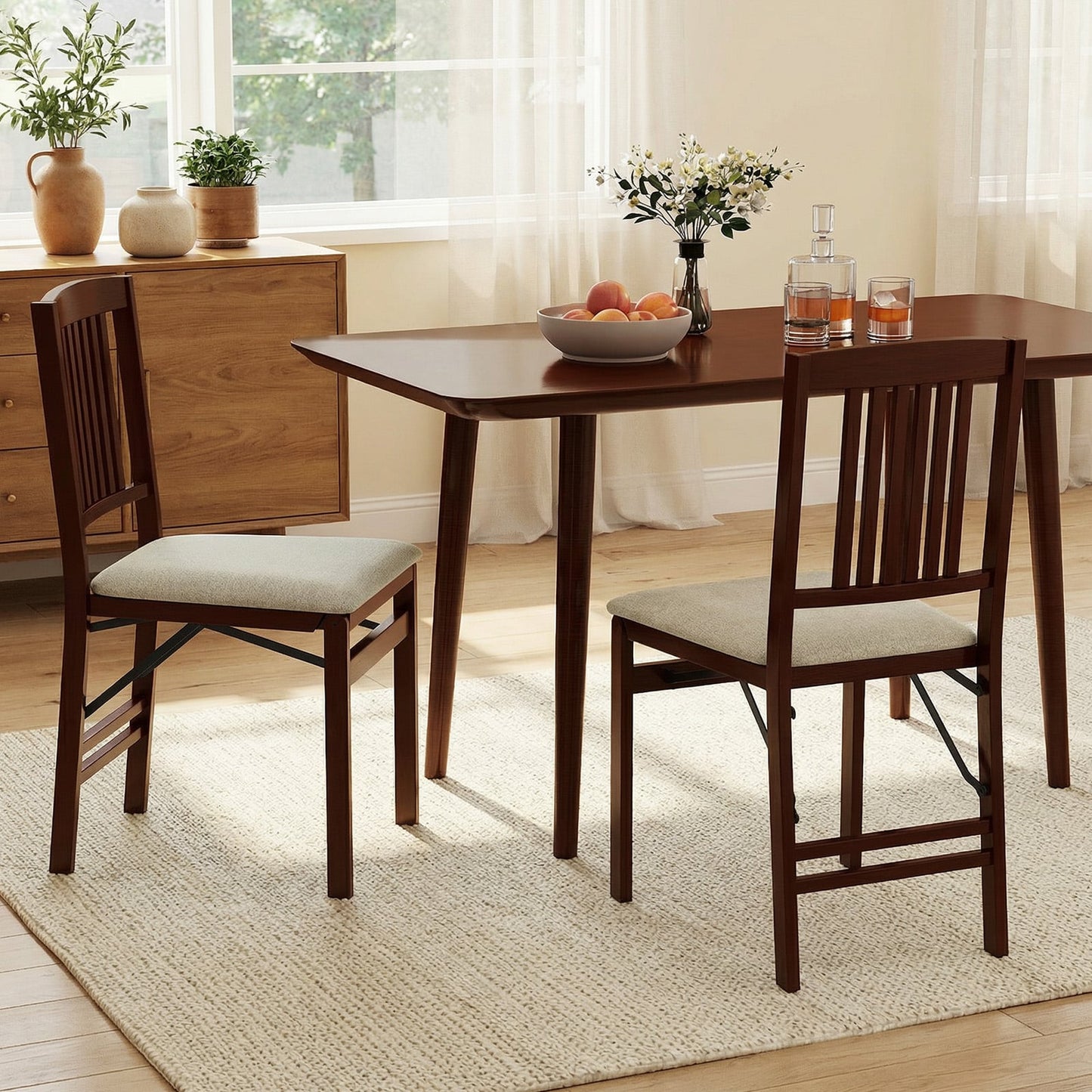 Folding Dining Chairs Set of 2 Upholstered Kitchen Chairs with Padded Seat-White