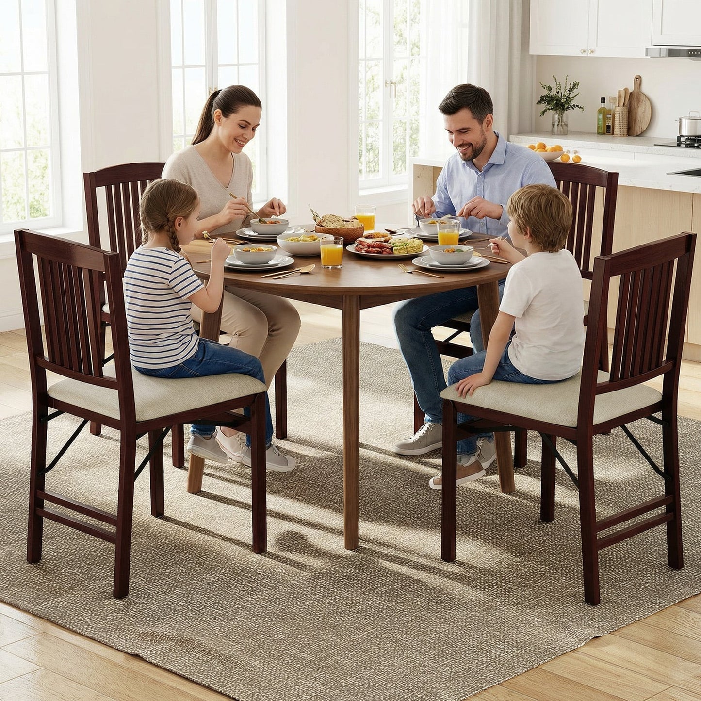 Folding Dining Chairs Set of 2 Upholstered Kitchen Chairs with Padded Seat-White