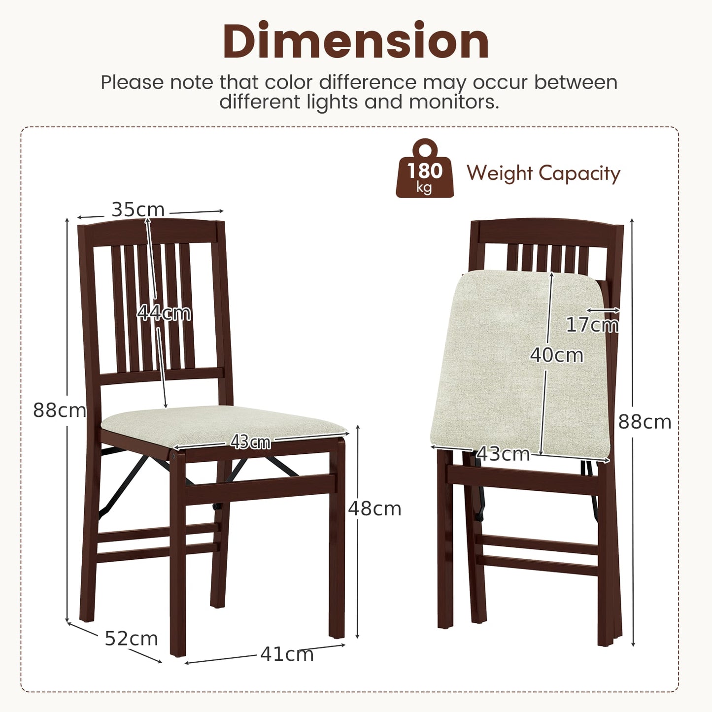 Folding Dining Chairs Set of 2 Upholstered Kitchen Chairs with Padded Seat-White