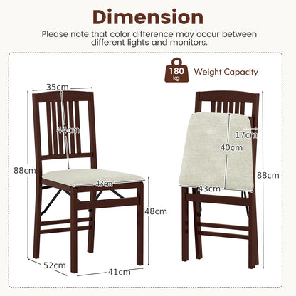 Folding Dining Chairs Set of 2 Upholstered Kitchen Chairs with Padded Seat-White