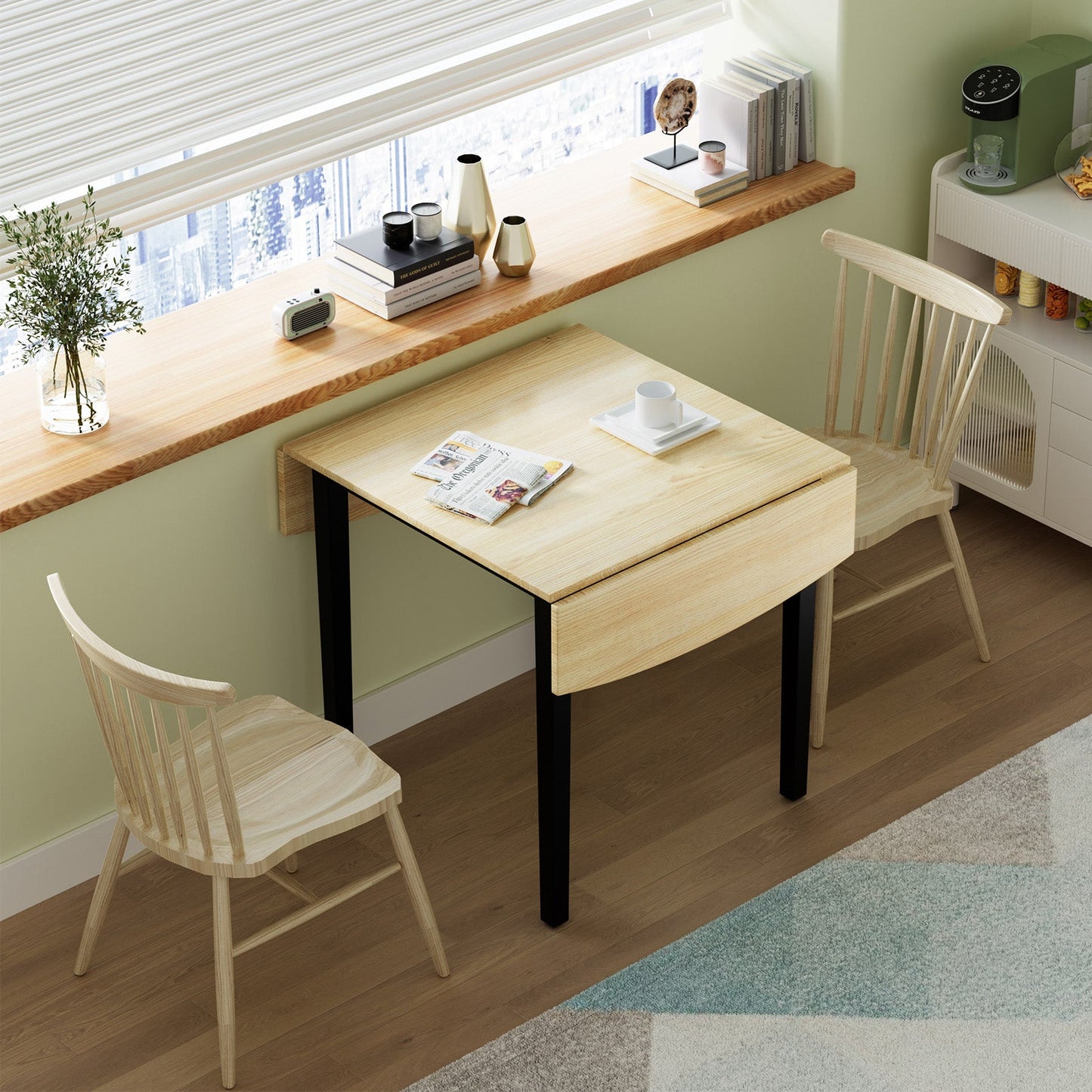 Folding Dining Table Drop Leaf Tables with Solid Wood Legs