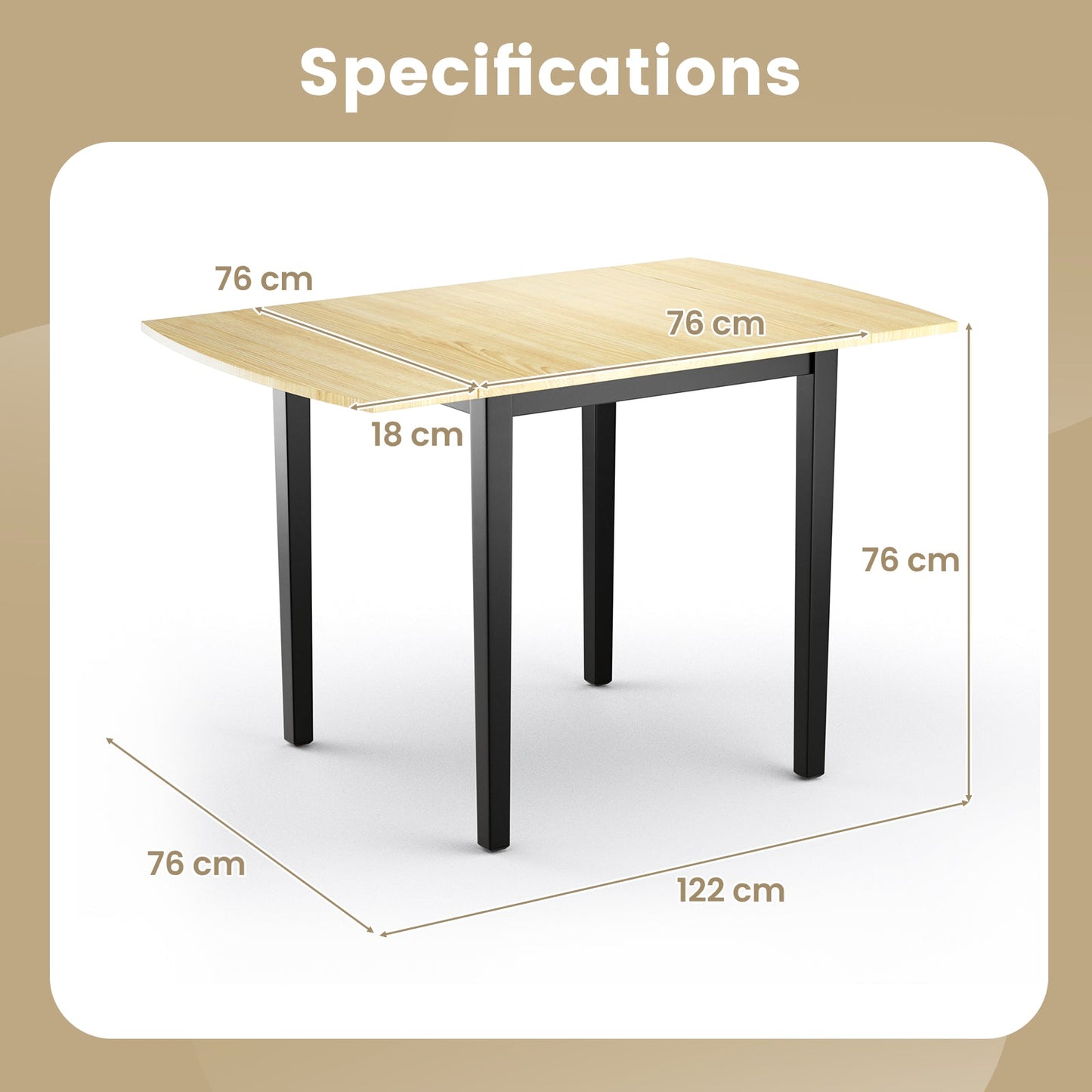 Folding Dining Table Drop Leaf Tables with Solid Wood Legs