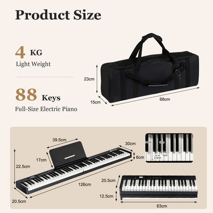 88-Key Folding Electric Piano Keyboard with Full-Size Lighted Key-Black