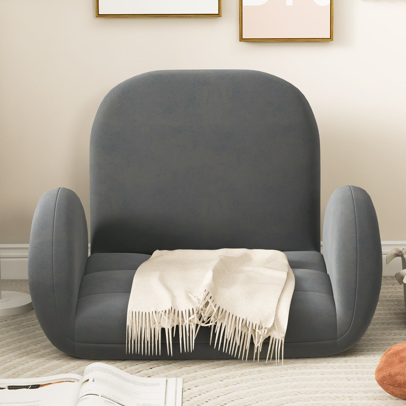 Folding Floor Game Chair with Adjustable Backrest for Adults-Grey