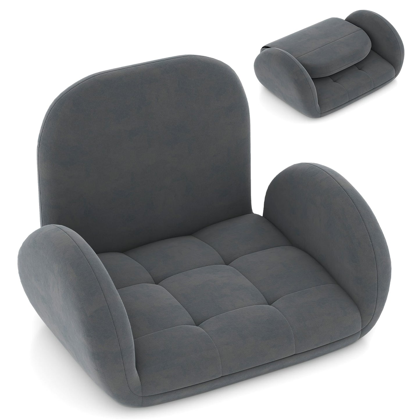 Folding Floor Game Chair with Adjustable Backrest for Adults-Grey