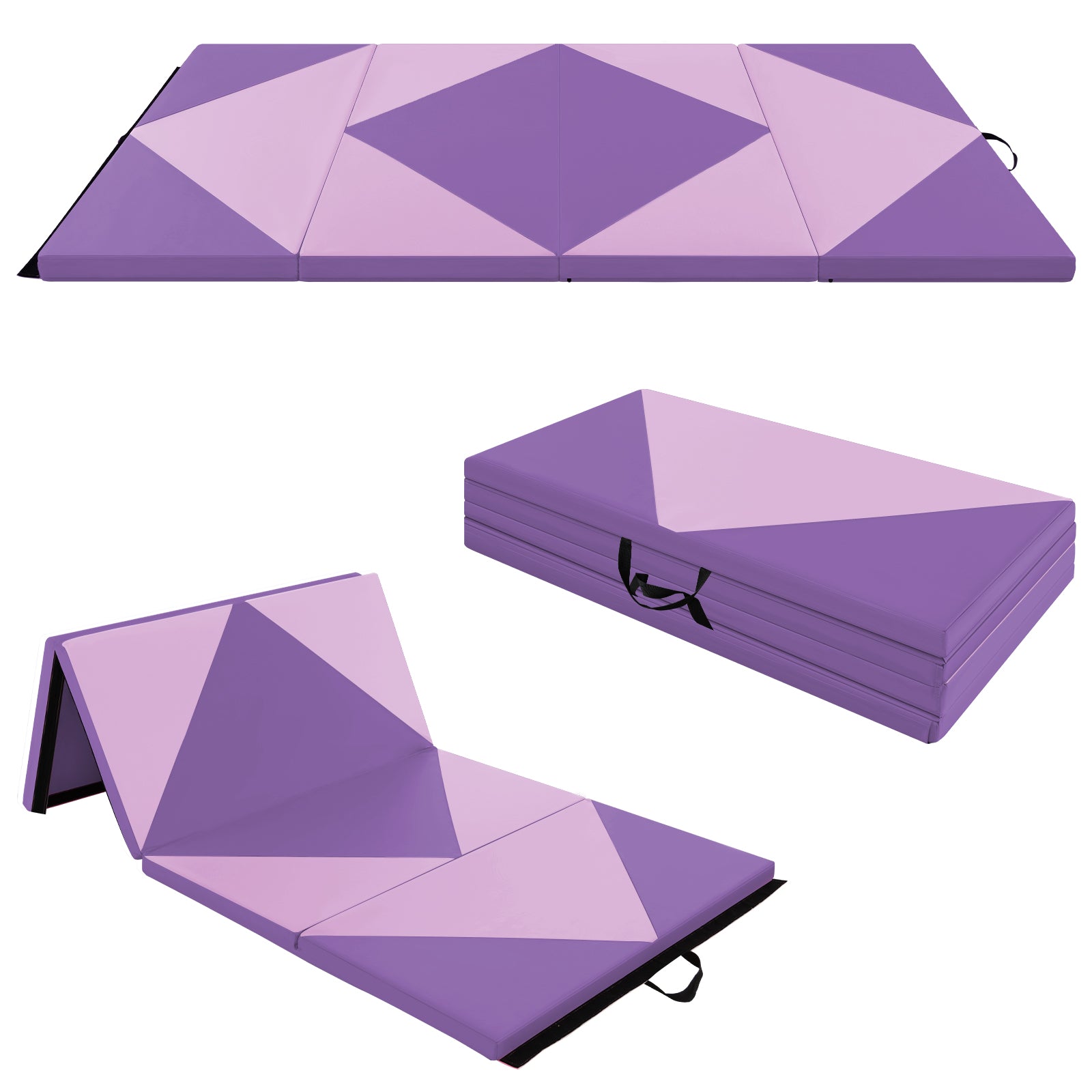 240cm PU Leather Folding Gymnastics Mat-Pink &amp;amp;amp; Purple