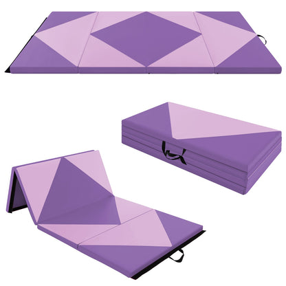 240cm PU Leather Folding Gymnastics Mat-Pink &amp;amp;amp; Purple