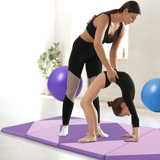 240cm PU Leather Folding Gymnastics Mat-Pink &amp;amp;amp; Purple