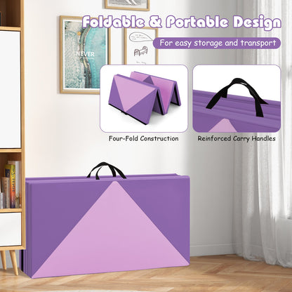 240cm PU Leather Folding Gymnastics Mat-Pink &amp;amp;amp; Purple