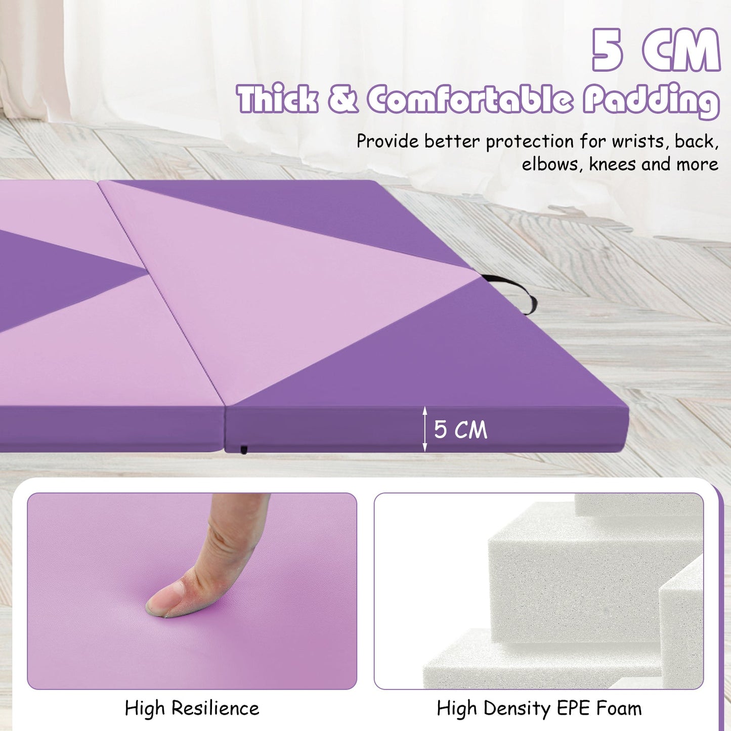 240cm PU Leather Folding Gymnastics Mat-Pink &amp;amp;amp; Purple