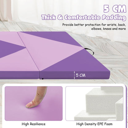 240cm PU Leather Folding Gymnastics Mat-Pink &amp;amp;amp; Purple