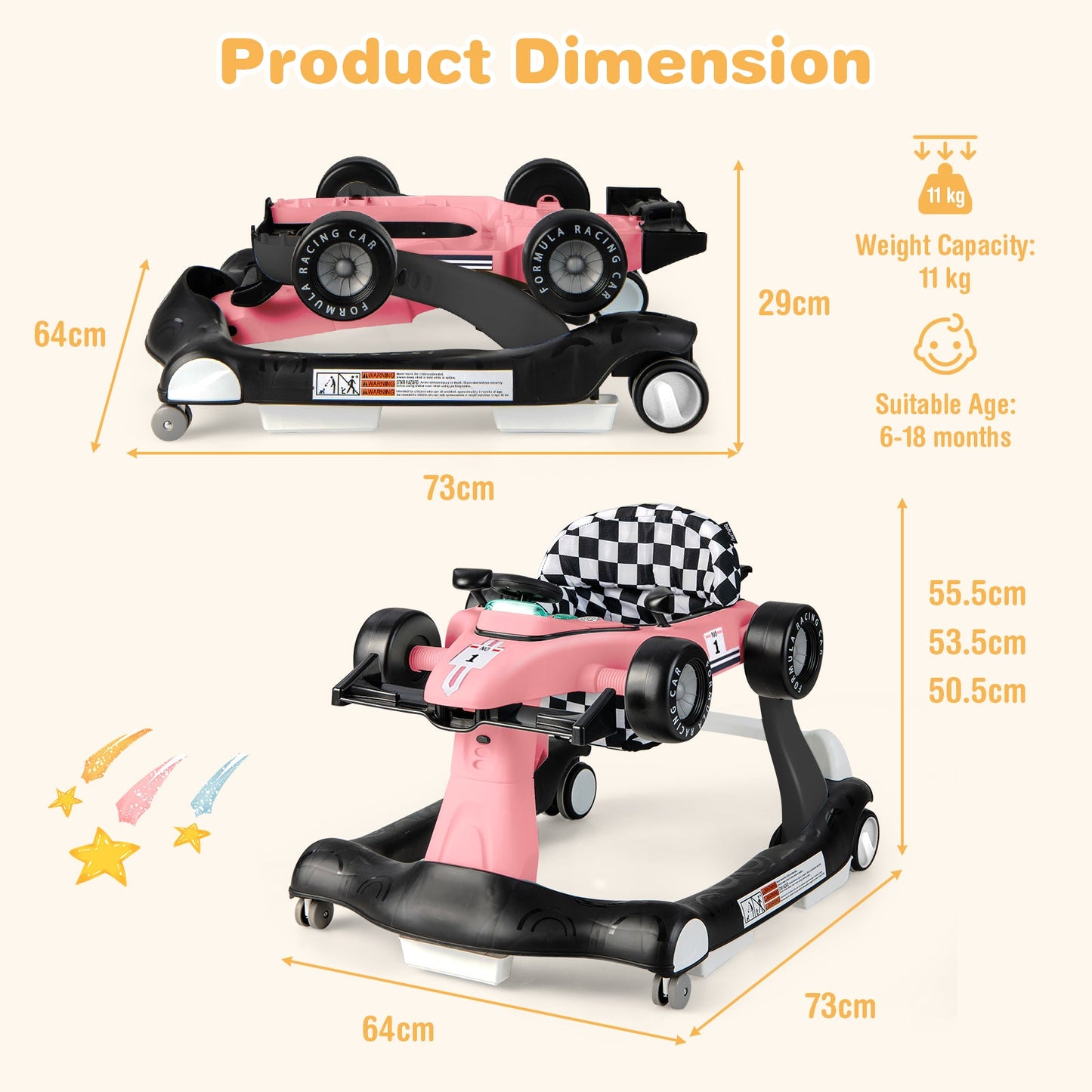 4-in-1 Baby Push Walker with Adjustable Height and Speed-Light Pink