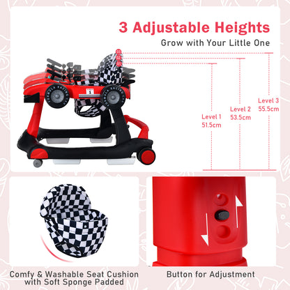 4-in-1 Baby Push Walker with Adjustable Height and Speed-Red