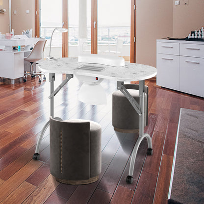 Folding Manicure Nail Table with Electric Dust Collector-White