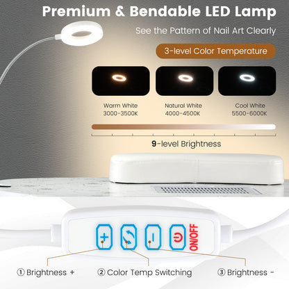 Folding Manicure Nail Table with Electric Dust Collector-White