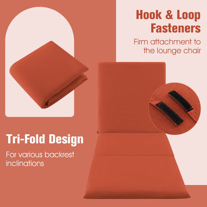Folding Outdoor Chaise Lounge Cushion Patio Furniture Pad with Straps-Orange-1 Piece