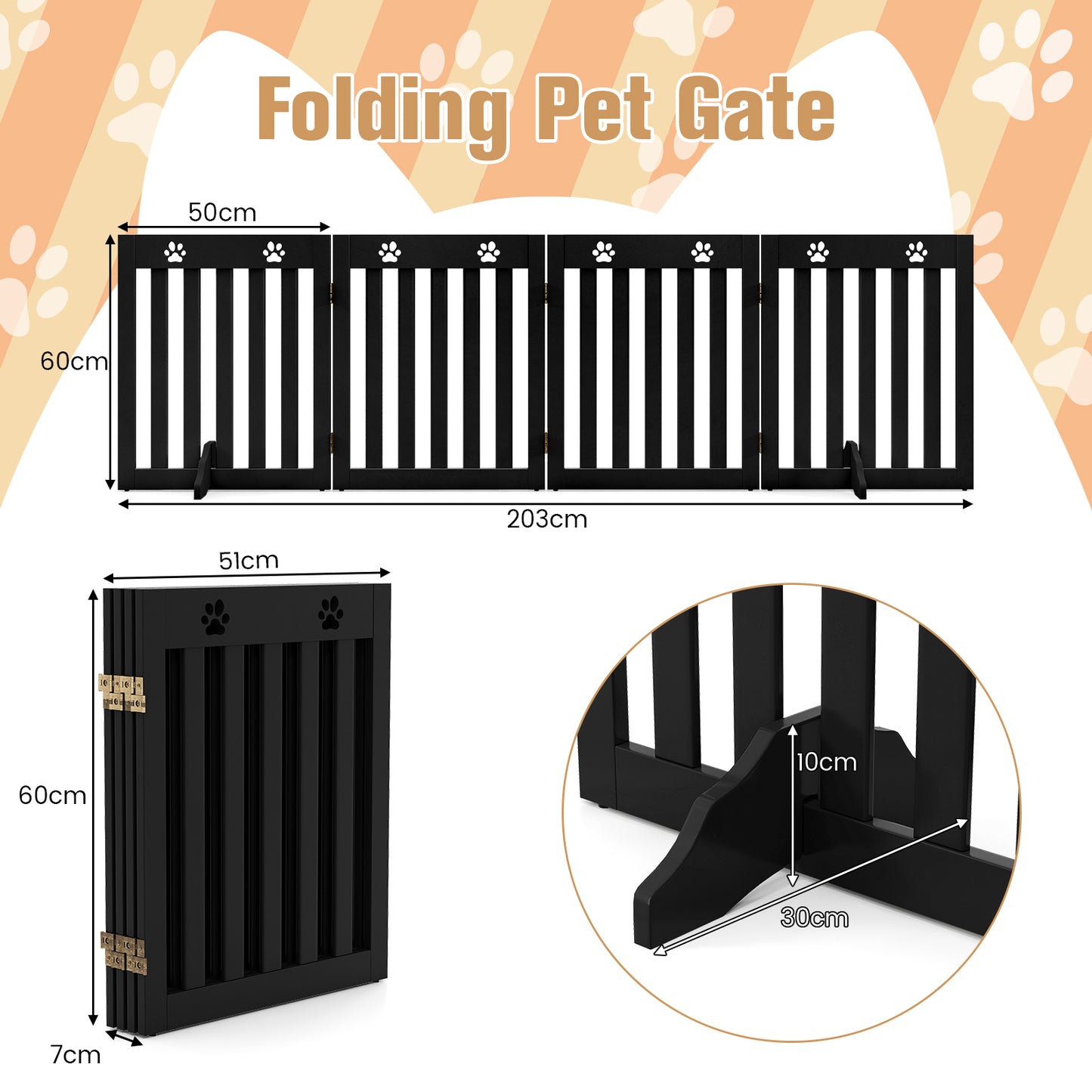 4 Panels Folding Pet Gate-Brown