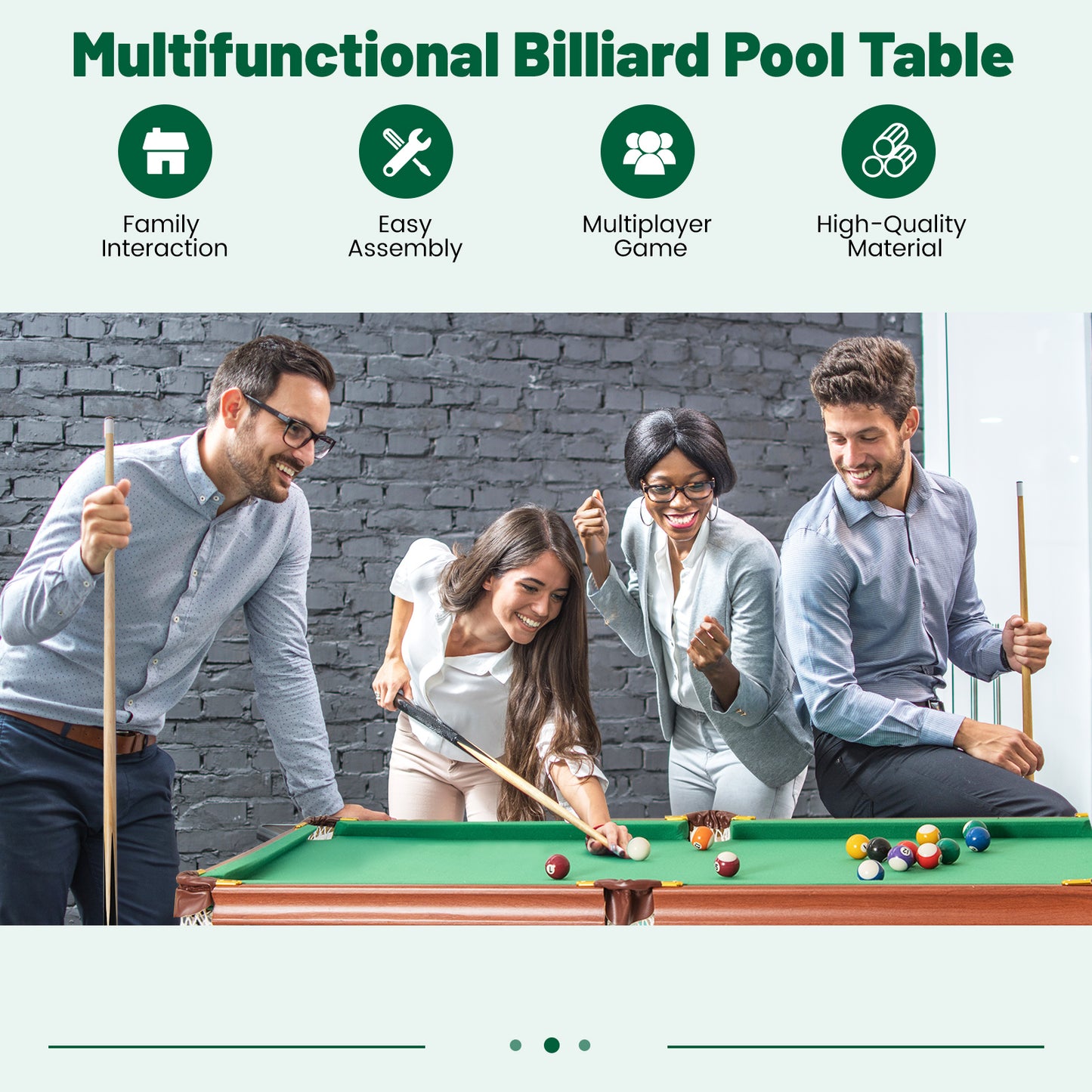 Folding Billiards Table Set with Foldable Legs and Adjustable Foot Levelers