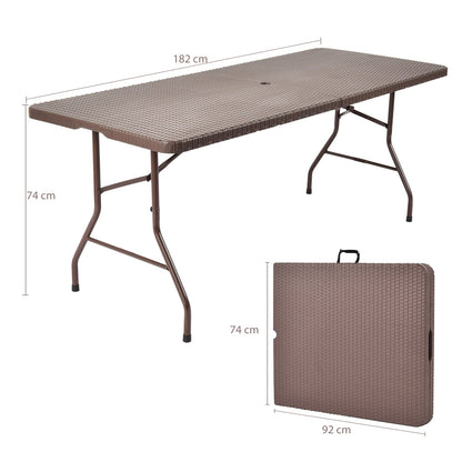 Folding Table Portable Plastic Table with Rattan Design and Umbrella Hole