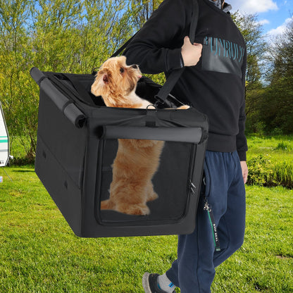 Foldable Dog Crate with Openings and Window Mesh Inner Basket-M