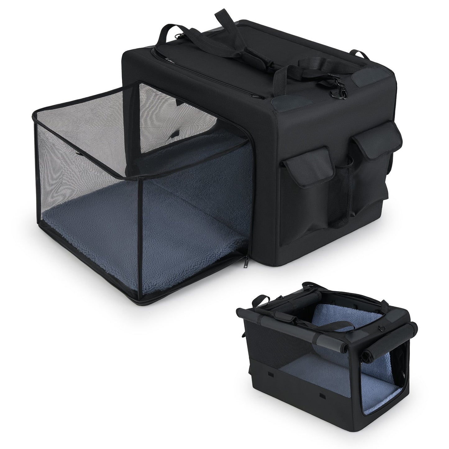 Foldable Dog Crate with Openings and Window Mesh Inner Basket-M