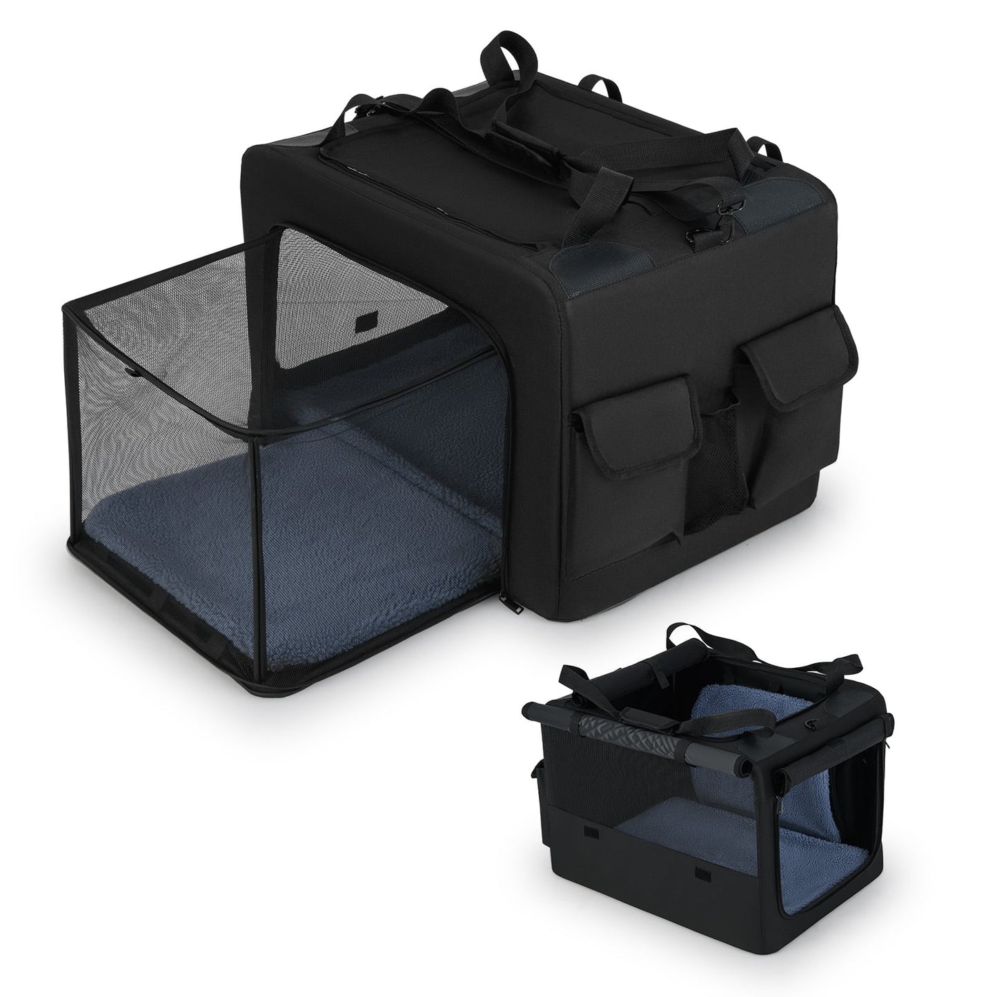 Foldable Dog Crate with Openings and Window Mesh Inner Basket-S