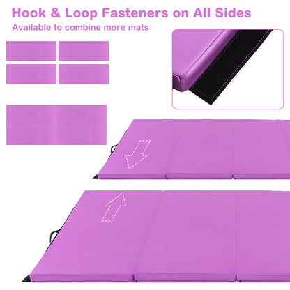 240 x 116 x 5 cm Folding Soft Floor Mat with Carry Handles and Hook & Loop Fasteners-Purple
