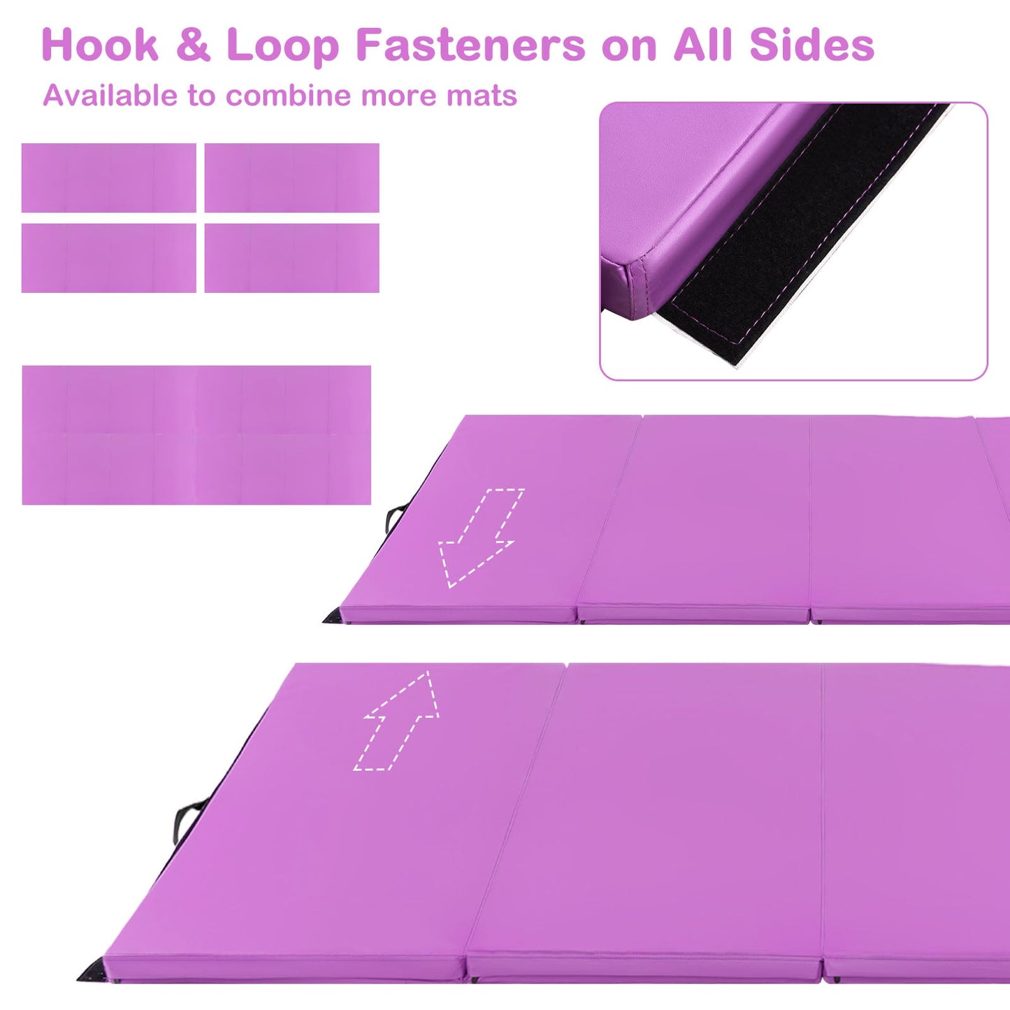 240 x 116 x 5 cm Folding Soft Floor Mat with Carry Handles and Hook &amp; Loop Fasteners-Purple