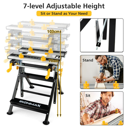 Folding Work Table Portable Workbench with Tiltable Platform-Black