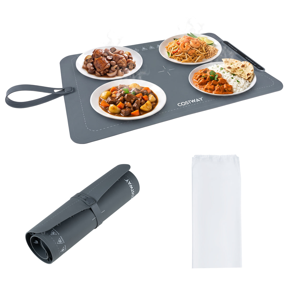Food Warming Mat with 3 Temperature Settings for Kitchen Appliances-Grey