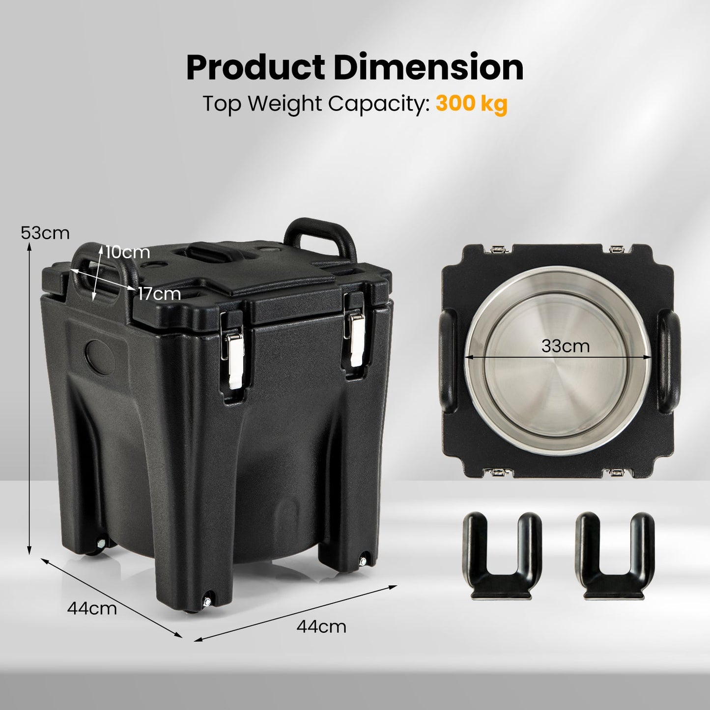 30L Portable Food Warmer with Stainless Steel Barrel for Catering Banquets Parties Camping-Black
