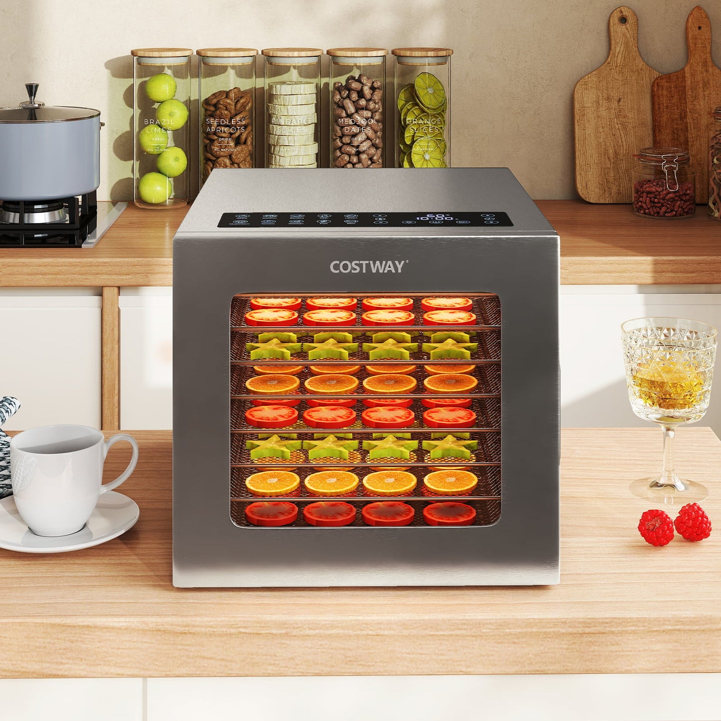 Food Dehydrator Machine with 8 Stainless Steel Trays-Silver