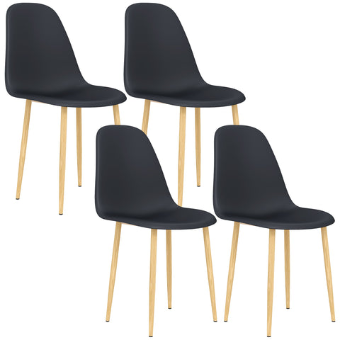 HOMCOM Modern Dining Chairs Set of 4, Kitchen Chairs with Backrest and Steel Legs for Dining Room, Living Room, Black