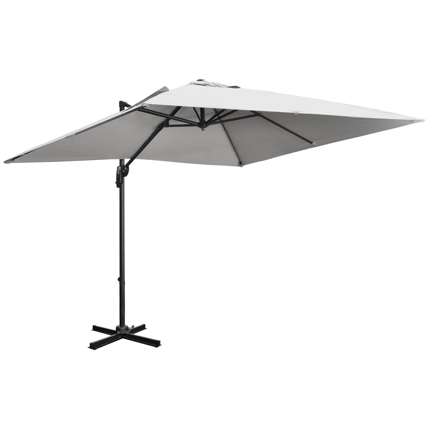 Outsunny 2.7 x 2.7 m Cantilever Parasol, Square Overhanging Umbrella with Cross Base, Crank Handle, Tilt, 360 degrees Rotation and Aluminium Frame, Grey