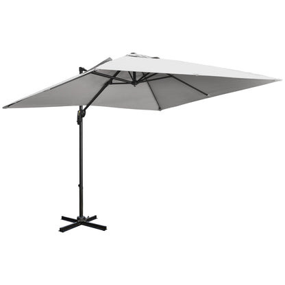 Outsunny 2.7 x 2.7 m Cantilever Parasol, Square Overhanging Umbrella with Cross Base, Crank Handle, Tilt, 360 degrees Rotation and Aluminium Frame, Grey