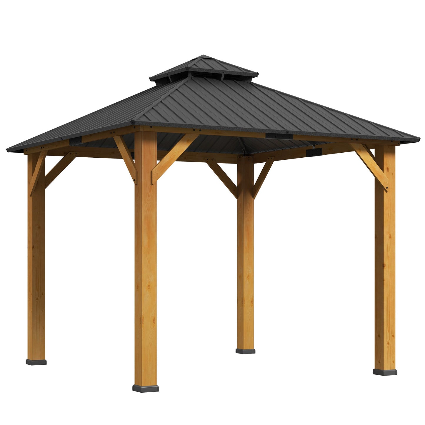 Outsunny 3x(3)M Outdoor Hardtop Gazebo Canopy with 2-Tier Roof and Solid Wood Frame, Outdoor Patio Shelter for Patio, Garden, Grey