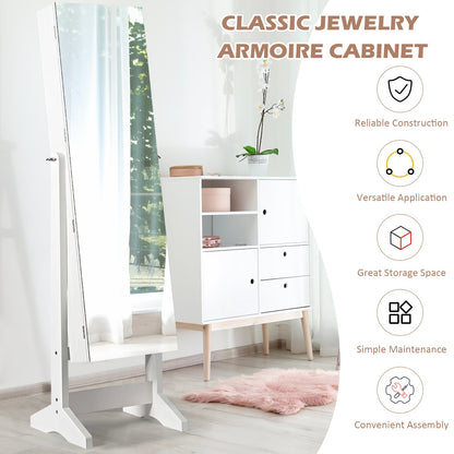 Free Standing Jewelry Cabinet with Full-Length Mirror-White