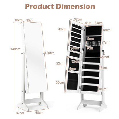 Free Standing Jewelry Cabinet with Full-Length Mirror-White