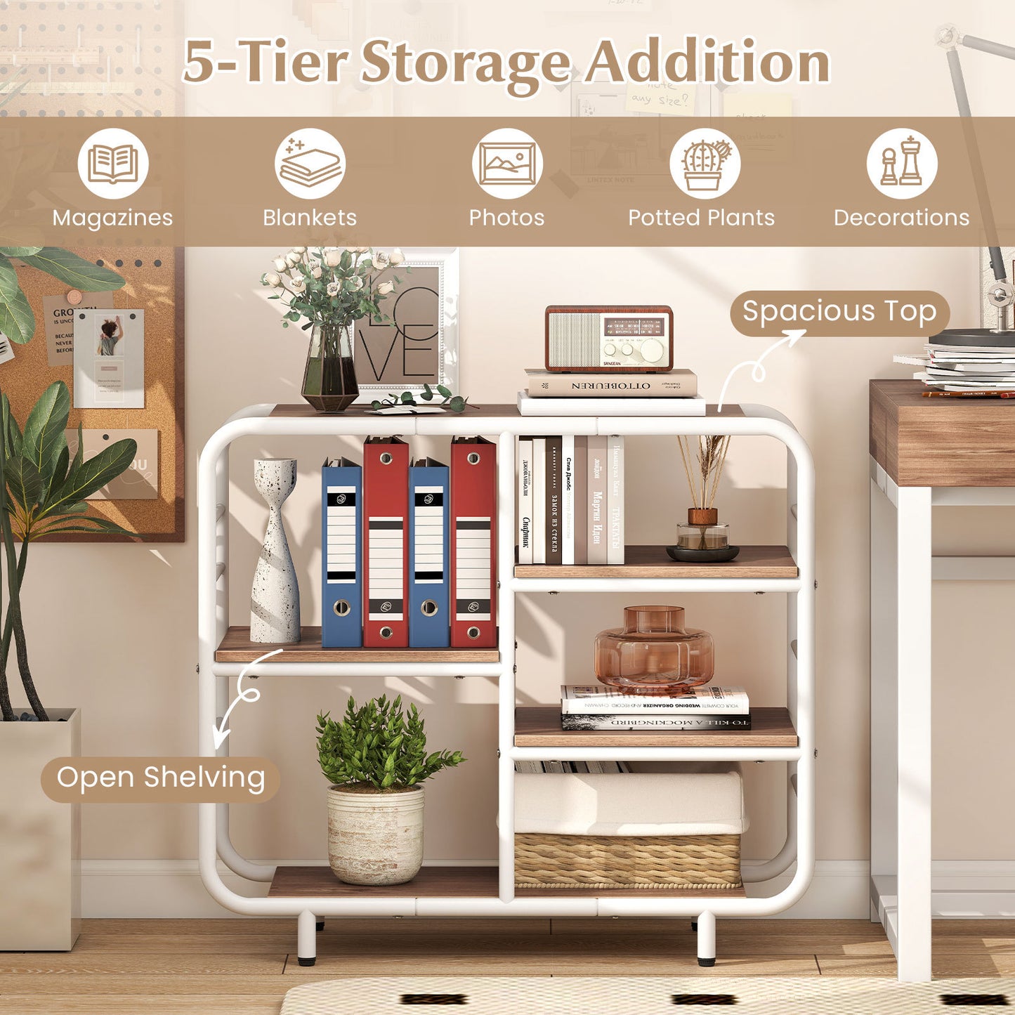 Freestanding 5-Tier Storage Shelving Unit with Metal Frame-Ntural