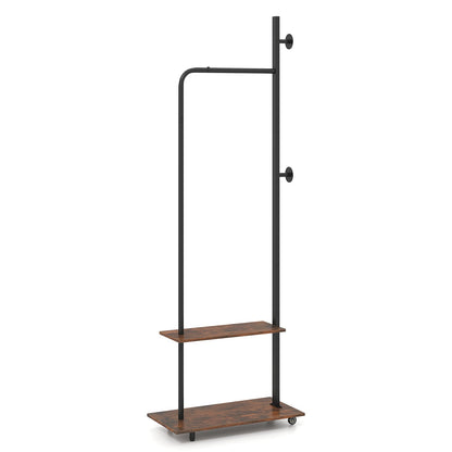 Freestanding Clothing Rack with Wheels and Hanging Rod-Rustic Brown