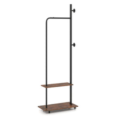 Freestanding Clothing Rack with Wheels and Hanging Rod-Rustic Brown