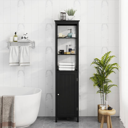 Freestanding Floor Cabinet with 3-Position Middle Panel and Anti-Toppling Mechanism-Black