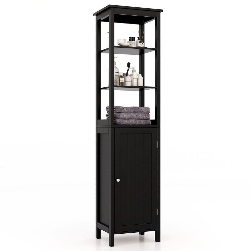 Freestanding Floor Cabinet with 3-Position Middle Panel and Anti-Toppling Mechanism-Black