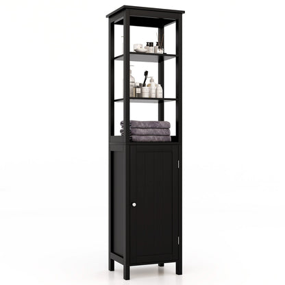 Freestanding Floor Cabinet with 3-Position Middle Panel and Anti-Toppling Mechanism-Black